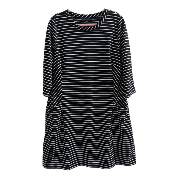 Lane Bryant Black and White Striped Pocket Shift Dress 3/4 Sleeve Size 14/16 - Picture 1 of 4